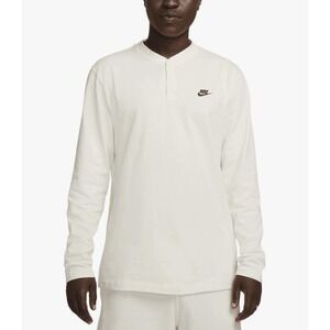 Nike Club Fleece Long Sleeve Henley Shirt Men's Medium Cream Color FZ6630-133